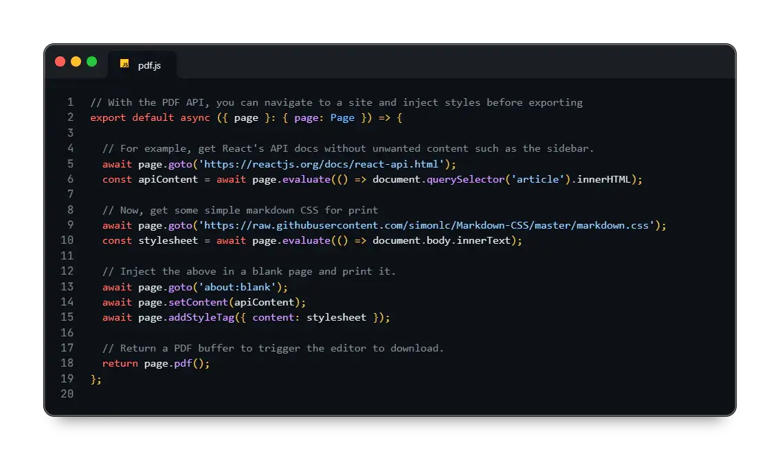PDF API code example