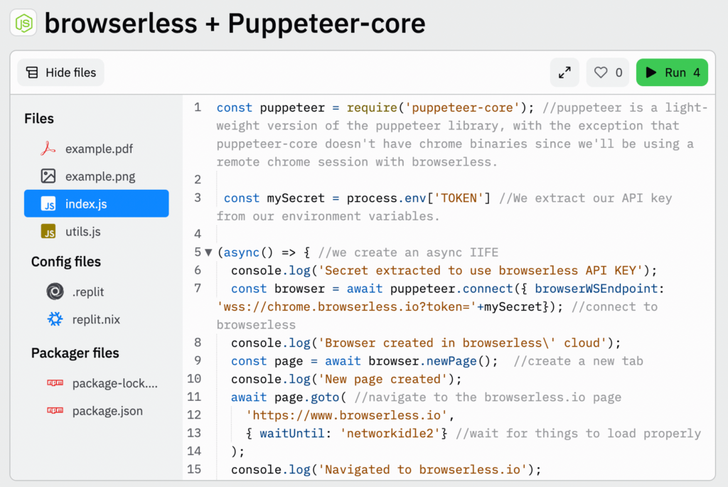 Puppeteer core with Browserless