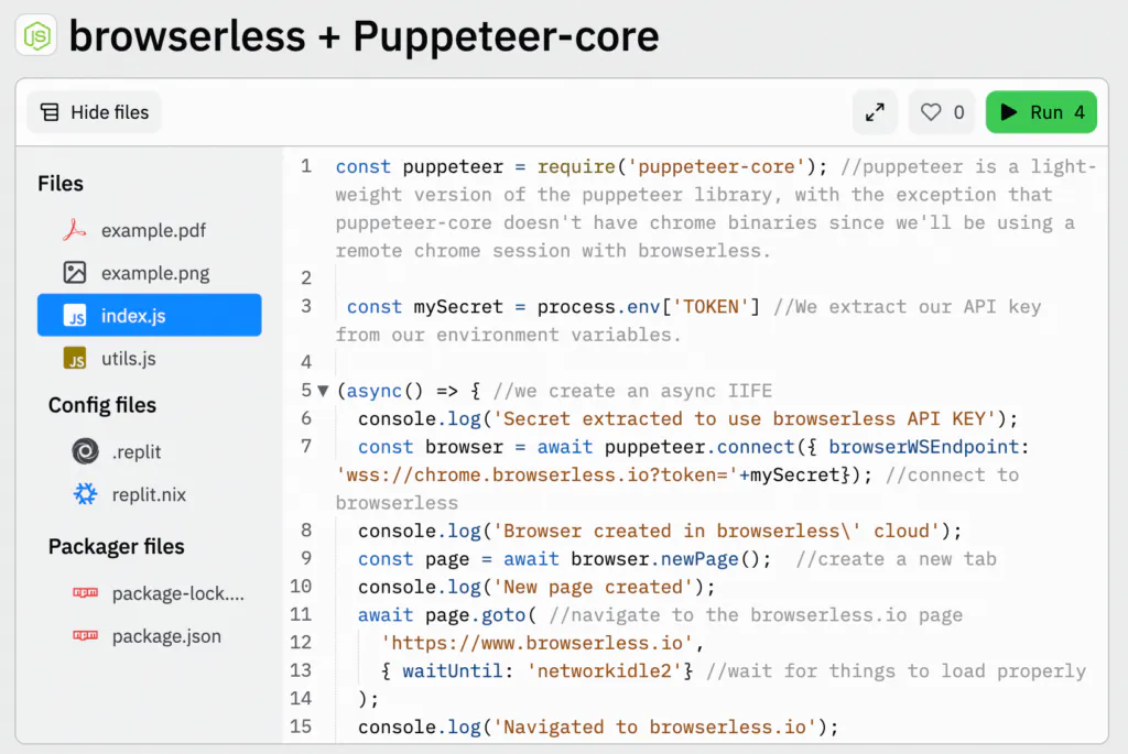 Puppeteer core with Browserless