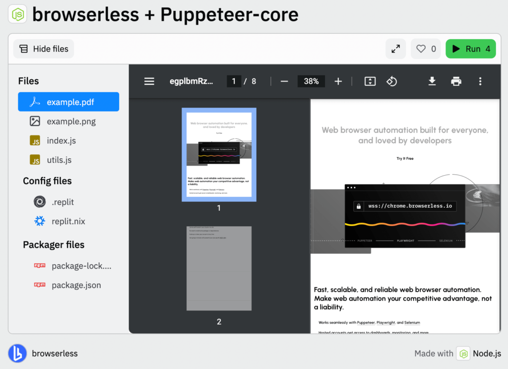 Puppeteer core with Browserless