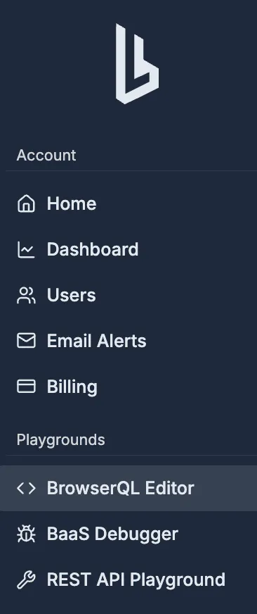 Browserless dashboard showing BQL editors section